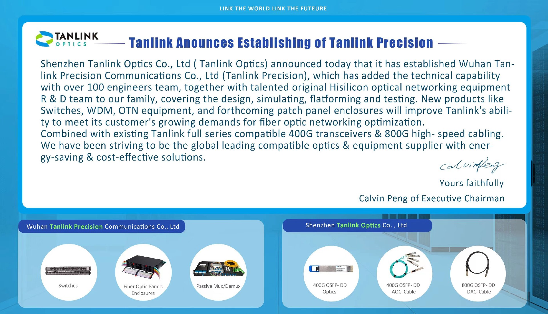Tanlink Announces Establishing of Tanlink Precision