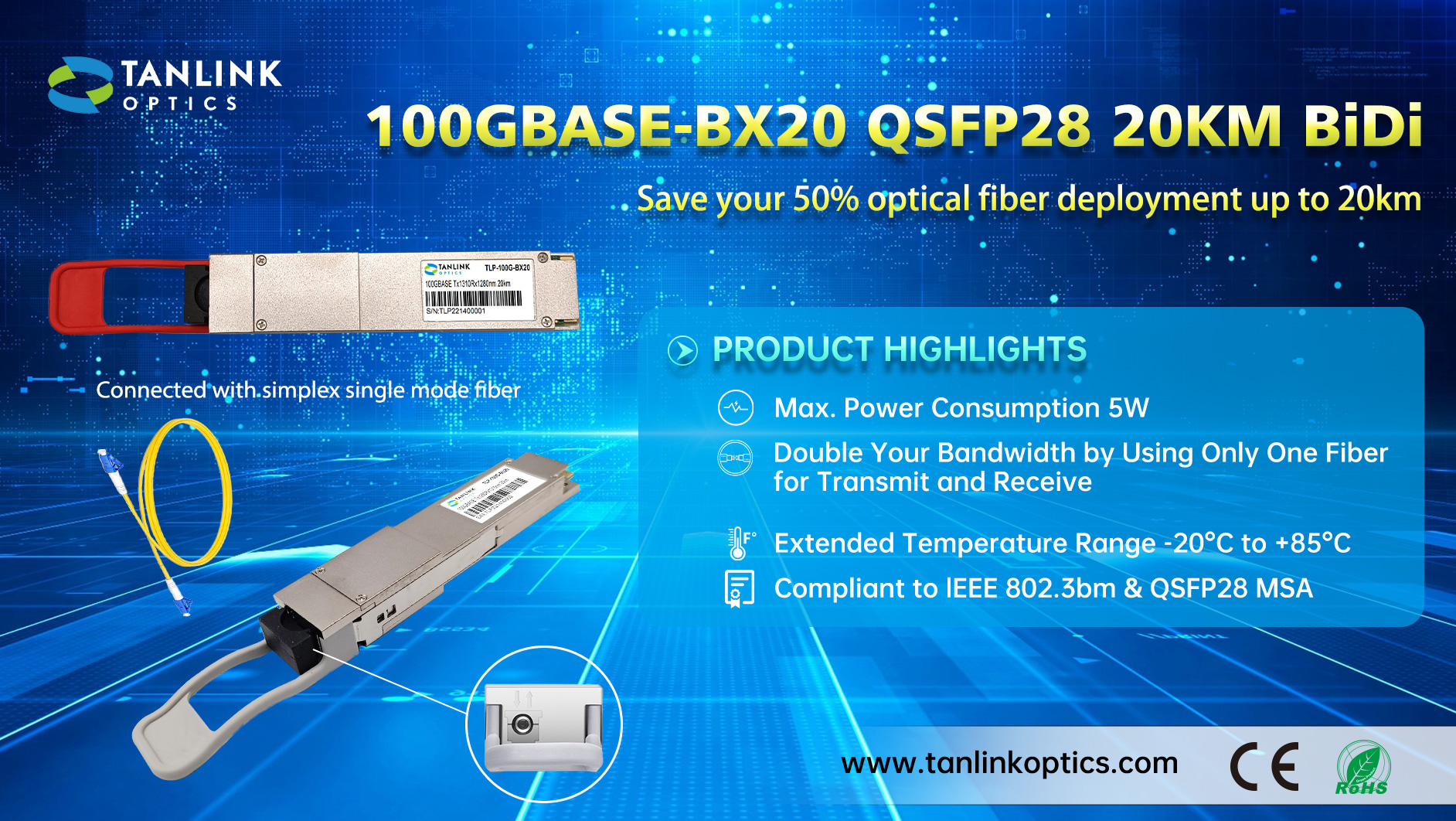 100G BIDI QSFP28 Optical Transceiver up to 40km