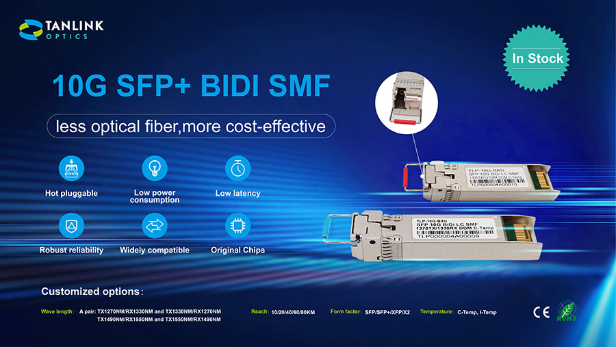 10G SFP+ BIDI transceiver with SMF Single fiber connect
